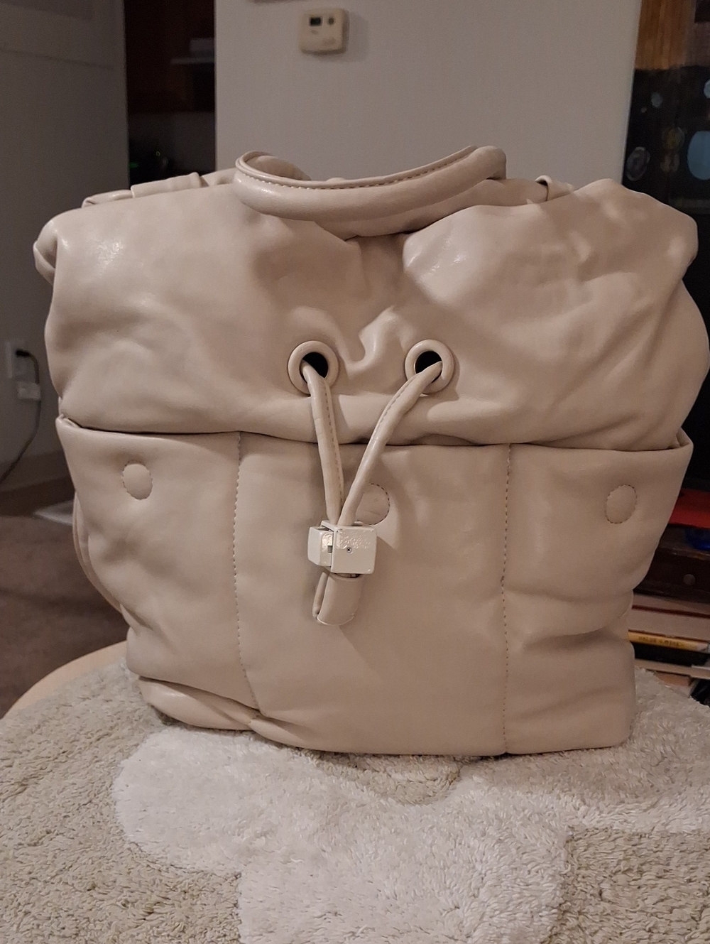 Dream Control NWOT Beige Drawstring Puffer - Soft Vegan Leather